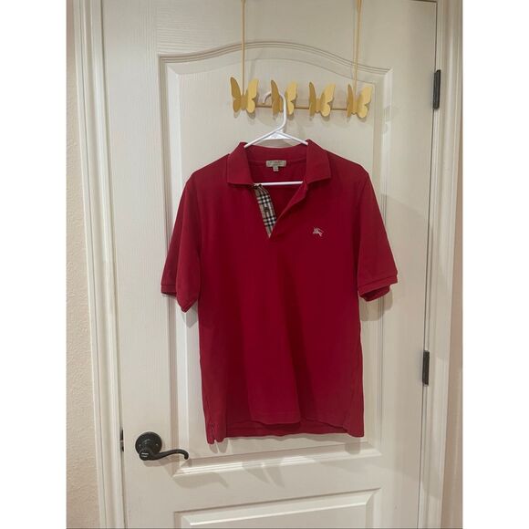 Burberry Brit Mens Polo Shirt Collared Cotton Red Medium - Picture 1 of 7